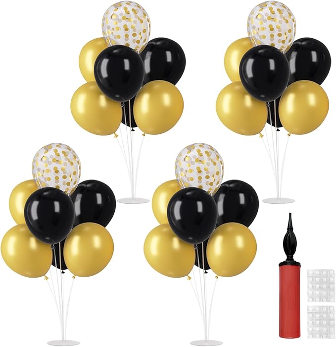 Black and Gold 6 Sets Balloon Stand Kits, Balloon Sticks with Base for Table Centerpieces Decorations for Graduation Birthday Wedding Retirement Anniversary Party (Black&Gold)