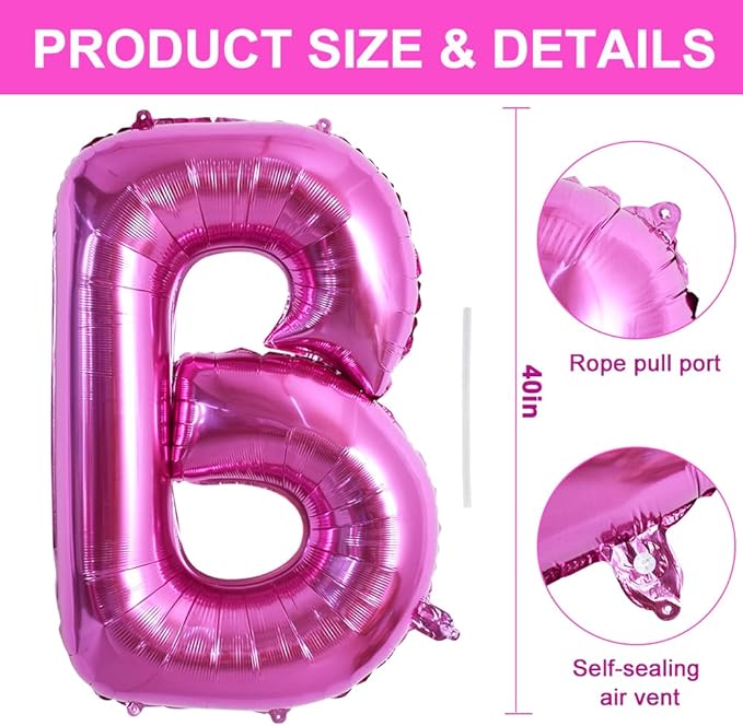 TONIFUL 40 Inch Large Rose Red Letter B Balloons Giant Hot Pink Alphabet Letter Balloons,Foil Mylar Big Balloons for Birthday Party Anniversary Supplies Decorations