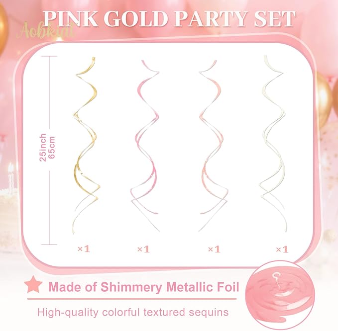 AOBKIAT Pink Birthday Party Decorations Kit-Tissue Paper Pom Poms,Lanterns,Fans Flowers,Star Garlands,Streamers for Girls Women Birthday,Wedding,Bachelorette,Bridal Shower,Baby Shower,Princess Party