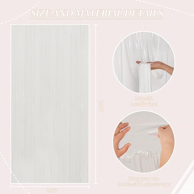 2 Pack Foil Fringe Backdrop - White Shiny Tinsel Curtains for Party Decoration/Photo Booth Props - 3.3x6.6 FT Metallic Foil Backdrop for Birthday, Wedding, Graduation, Christmas.