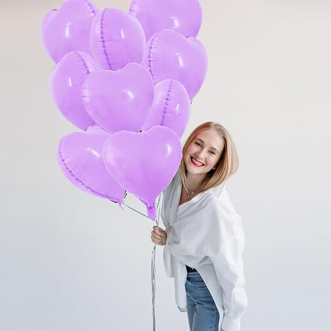 TONIFUL 30Pcs 18 Inch Pastel Purple Balloons Purple Heart Shape Foil Mylar Banners Decoration for Birthday Valentine's Day Wedding Bridal Shower Anniversary Engagement Party Supplies