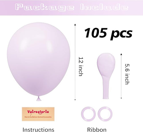 105pcs Pastel Purple Balloons 12inch Party Latex Balloons for Boys Girls Birthday Baby Shower Gender Reveal Wedding Sunflower Party Decorations