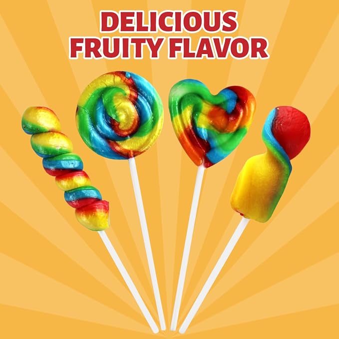 Carnival Lollipops Rainbow Twist, Swirls, and Round Lolly-pops Unicorn Party Favors - Individually Wrapped Rainbow Candy Suckers & Lollipops Great for Birthday Parties, Pinata, Easter Candy - 50 Count