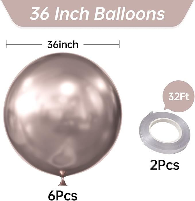 KALOR 36 Inch Giant Metallic Rose Glod Balloons, 6 Pack Large Round Rose Glod Latex Balloons for Anniversary, Birthday, Christmas, Wedding, Baby Shower Party Decorations