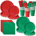 Vyntra 350 Pcs Red and Green Disposable Paper Plates and Napkins Set for 50, 9" Dinner Plates & 7" Dessert Plates, Tableware for Christmas Party, Holiday Dinner