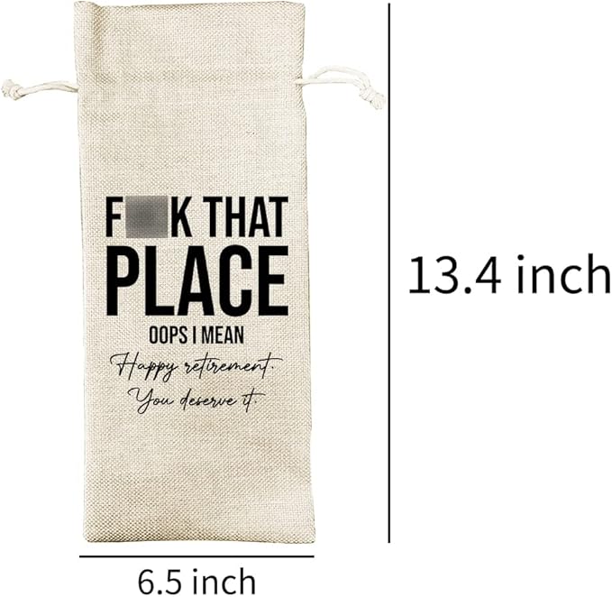 JioJio Chan Funny Retirement Quote Wine Bags Presents, Retired Teacher Gifts for Women Retirees, Coworker, Gift for Boss, Cotton Linen Drawstring Wine Bags (J484)
