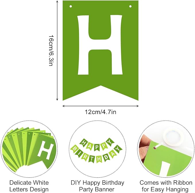 Happy Birthday Banner Sign, Birthday Garland Wall Door Hanging Banners Flag for Women Men Boys Girls Party Backdrop Decorations, Personalized Name Banner White Letters Green