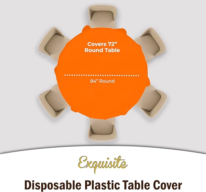 Exquisite Party Solids 6-Pack Premium Plastic Tablecloth 84in. Round Plastic Table Cover - Orange