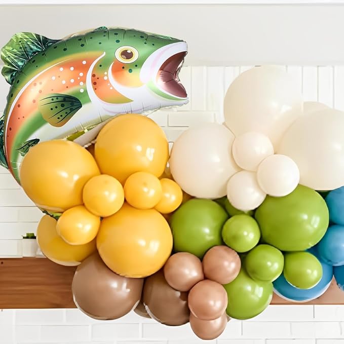 Fishing Birthday Party Decorations 155PCS Fishing Balloon Arch Garland Kit with Rainbow Trout Fish Balloon for Ofishally One Fisherman Birthday Fish Themed Baby Shower Party Decoration