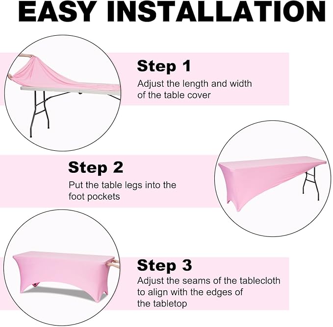 Trlyc 1 Pack 6FT Spandex Table Cloth - 72 x 30 Inch Rectangular Stretch Tablecloth, Wrinkle Resistant Scretch Table Cover for Wedding, Party, Banquet, Picnic, Outdoor Decoration (1Pcs,Pink)