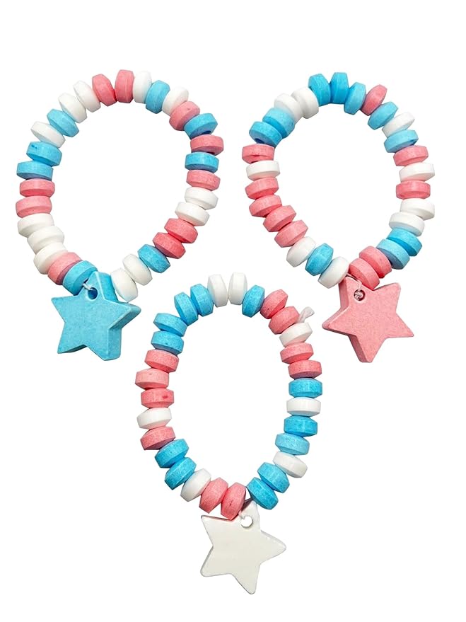 Patriotic Candy - 24 Red White and Blue Candy Bracelets Individually Wrapped - Bulk Candy - Great for Patriotic Party Favors - 4th of July - Memorial Day - Veterans Day - USA Patriotic Parade -