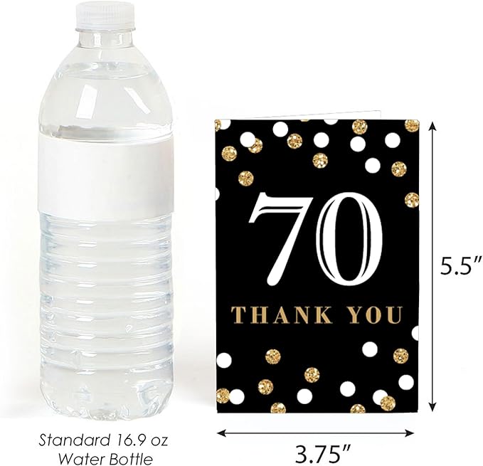 Big Dot of Happiness Adult 70th Birthday - Gold - Birthday Party Thank You Cards (8 count)