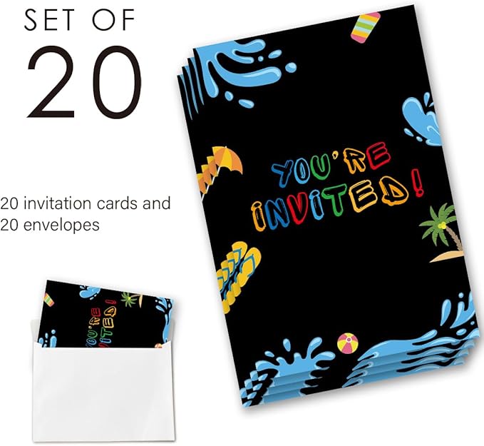 Bruh Pool Birthday Invitation Supplies with Envelopes Set of 20 Boy Birthday Party Invitations Fill in Blank, Double Sided