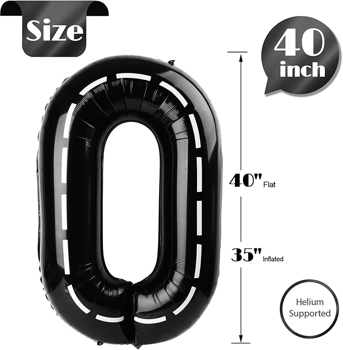 Race Car Number 0 Balloon 40 Inch, 0 Balloon Numberfor 10th 20th 30th 40th 50th 60th Birthday Decorations, Race Car Party Supplies for Men Women