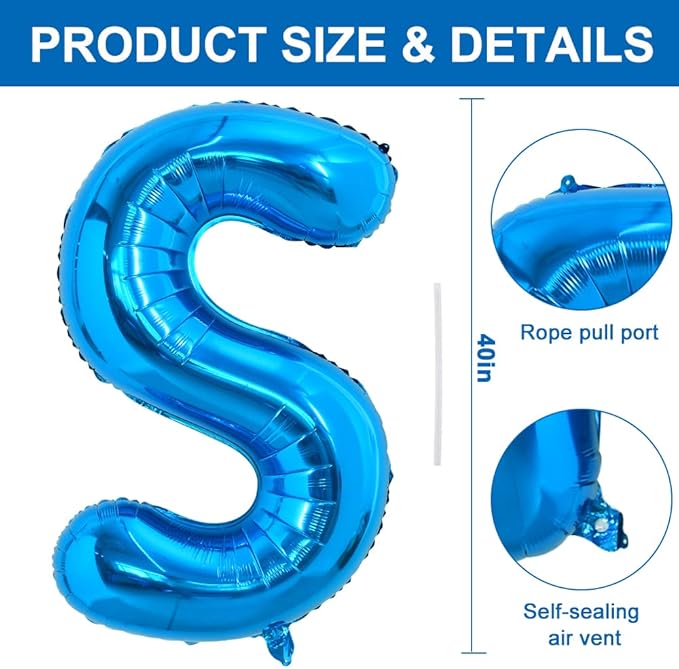 TONIFUL 40 Inch Large Blue Letter S Balloons Giant Alphabet Letter Balloons,Foil Mylar Big Balloons for 2026 Graduation Birthday Party Anniversary New Year Graduation Supplies Decorations