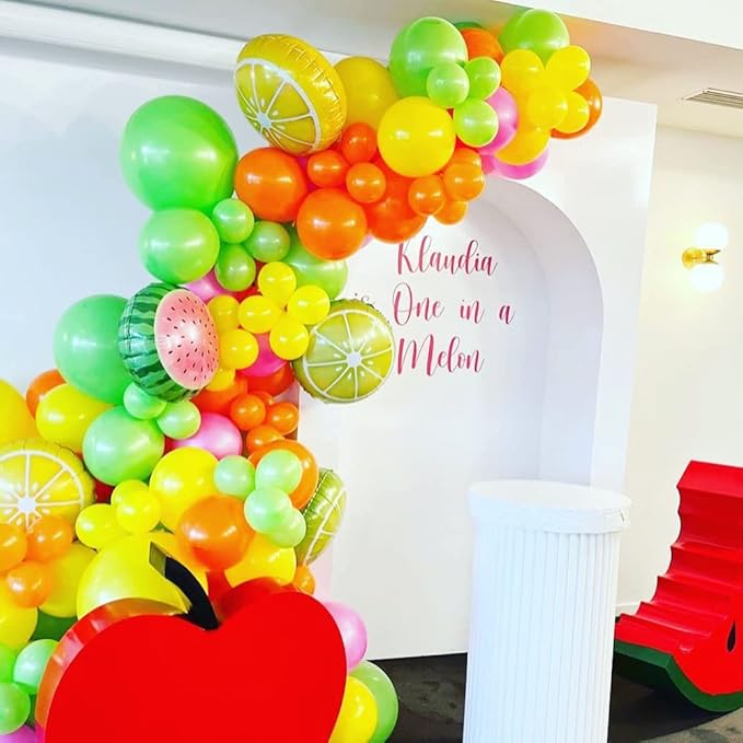 149pcs Twotti Fruity Balloon Arch Kit - Pastel Pink Yellow Green Citrus Balloons with Watermelon Pineapple Tropical Mylar Foil Balloons for 2nd Birthday Summer Party Decor
