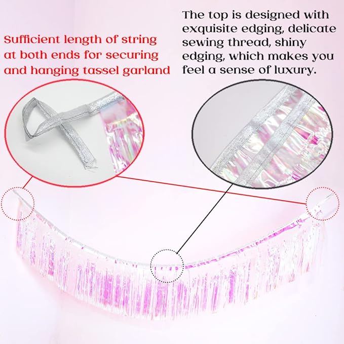 Premium Iridescent Fringe Tinsel Garland for Party Decorations -4 Layers Thick, 2 Pack | LILF Foil Metallic Tinsel Banner Party Streamers for Wedding Birthday Christmas Decoration
