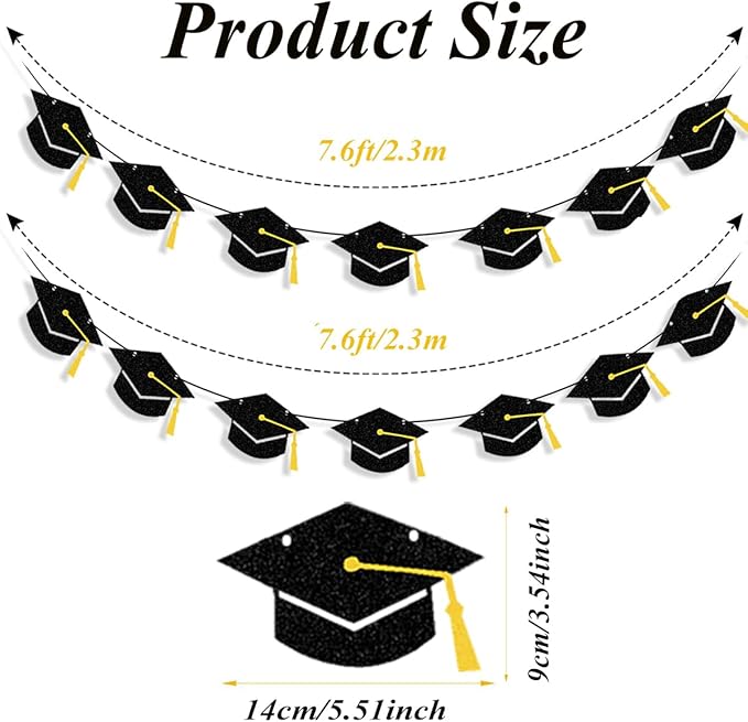 Graduation Decorations Class of 2026 Black Grad Banner Glitter Pre-strung Graduation Cap Banner for 2026 Congrats Grad Decor Party Supplies