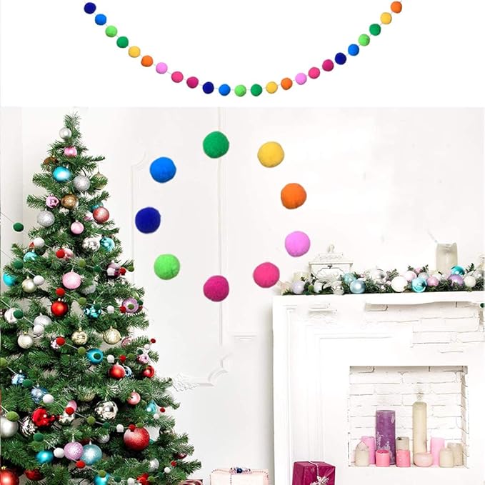 5 Pieces Colorful Pom Pom Ball Garland 6.5 Feet Long 24 Balls for Party Home Decoration