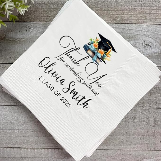 Personalized Graduation Party Disposable Napkins, Custom Grad Party Decor, Class Of 2025, Congratulations Grad, Gifts For Graduations Parties Style 5