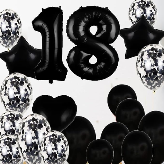 Sweet 18th Birthday Decorations Party Supplies,Black Number 18 Balloons,18th Foil Mylar Balloons Latex Balloon Decoration,Great 18th Birthday for Girls,Women,Men,Photo Props