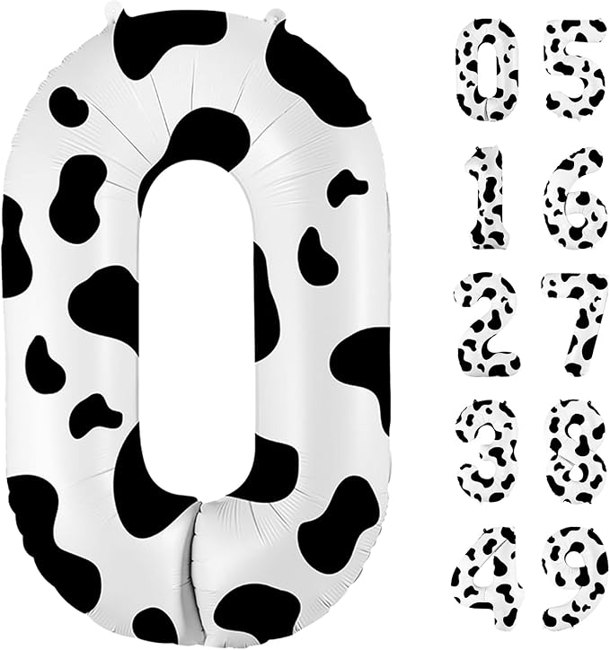 40 Inch Cow Print Balloon, Number 0 Balloons for 10th Birthday Decoration, Large Cow Number Balloons for Western Party & Baby Shower Animal Theme Party Decor