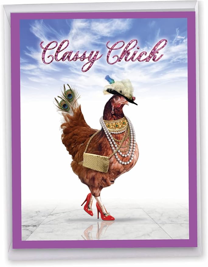 NobleWorks Jumbo Funny Birthday Greeting Card From Us 8.5 x 11 Inch with Envelope (1 Pack) Large Jumbo Bday Classy Chick J7230BDG-US