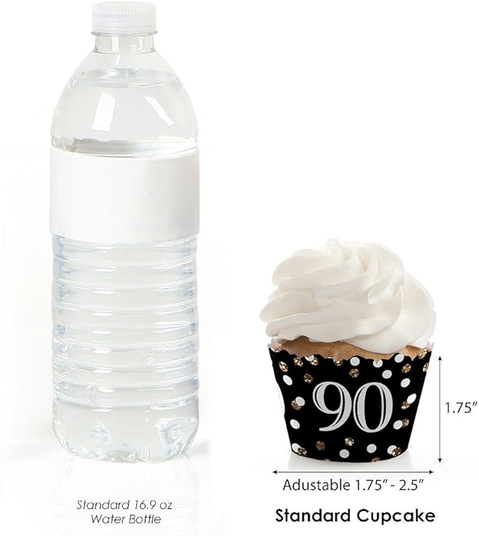 Big Dot of Happiness Adult 90th Birthday - Gold Party Decorations Cupcake Wrappers Set 12