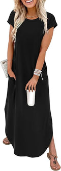 WIHOLL Summer Dresses Cap Sleeve Crewneck Maxi Long Casual Dress with Pockets Beach Vacation Sundresses 2026 Trendy