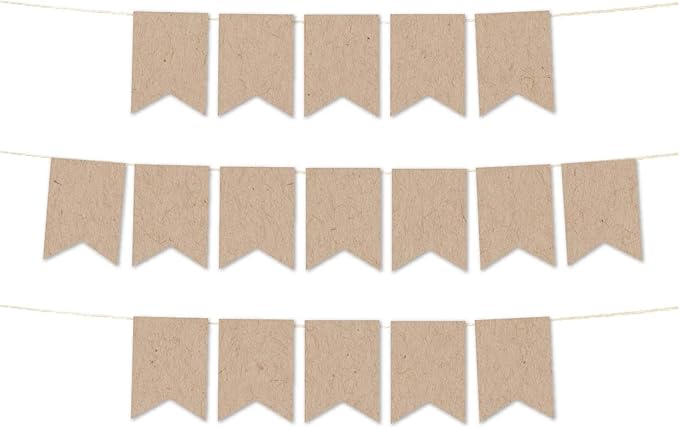 Andaz Press Hanging Pennant Banner with String, Kraft Brown, 1-Set, 24 Pennants, Approx. 12-Feet Long