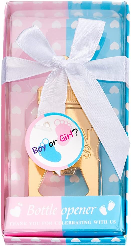 24Pack Baby Bottle Openers for Baby Shower Favors, Gifts, Decorations Souvenirs, Poppin Bottles Openers with Gifts Box used for Guests Gender Reveal Party Favors,Boy or Girl?Twin Party Supplies
