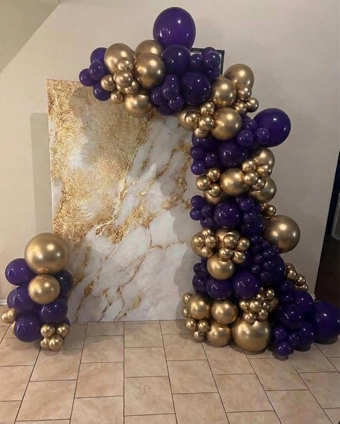 Purple and Gold Balloon Garland Arch Kit - Dark Purple and Metallic Explosion Gold Star Balloons for Birthday Graduation Baby Shower Adults Prom Luxury Violet Royal Party Decorations