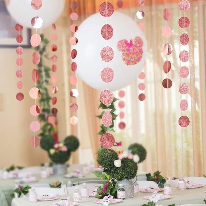 Cheerland Glitter Rose Gold Circle Dot Garlands for Christmas Decorations Rose Gold Party Decorations Hanging Banner Streamer Backdrop Decor Bday Bridal Shower Bachelorette EID Graduation Supplies