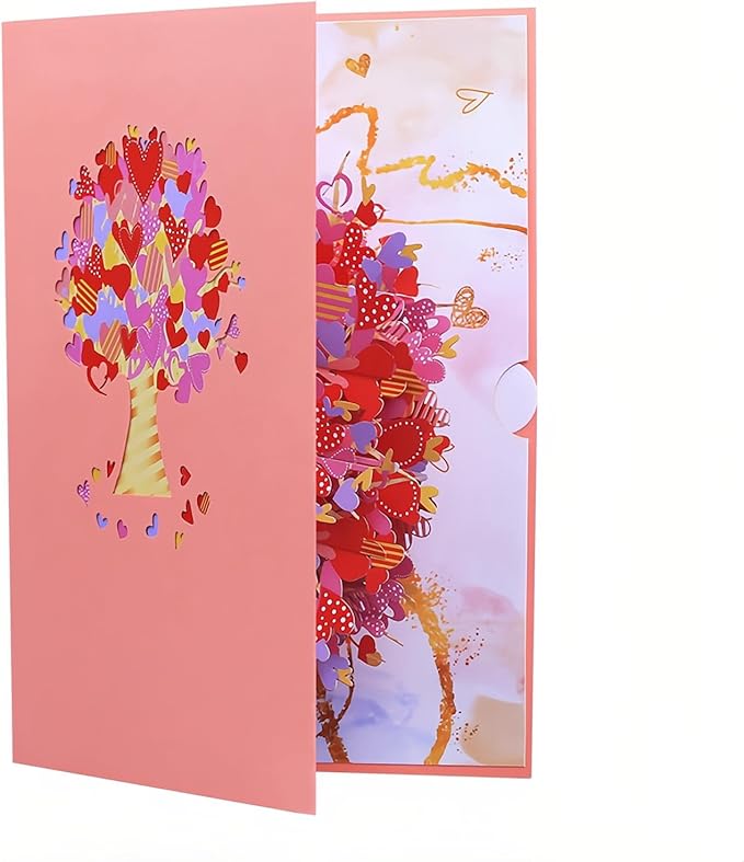 3D Pop Up Cards,Valentines Day Greeting Cards for Women,Gifts Cards for Kids School Heart Card with Envelope for Mother's Day Thinking of You Card for Wife,Girlfriend,Friends(Heart tree card)