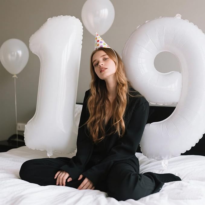 40 Inch White 9 Balloon Translucent Number Balloons 9th Giant Birthday Decorations for Boys Girls,19th 29th White Birthday Wedding Party Decorations Supplies