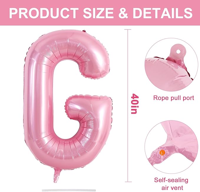 TONIFUL 40 Inch Large Pink Letter G Balloons Giant Foil Mylar Alphabet Balloon for Birthday Party Anniversary Baby Shower Wedding Supplies Decorations