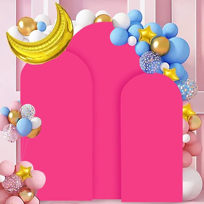 Arch Covers Set 6FT 6.6FT 7.2FT Hot Pink Wedding Arch Cover for Metal Arch Frame Spandex Fitted Arch Cover 2 Sides Arch Covers Stretchy Fabric Arch Stand Cover for Parties Wedding