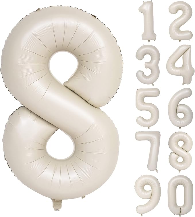 40 In Cream white Number Balloons Helium Foil Mylar Balloon Birthday Party banquet Decoration Digital 8