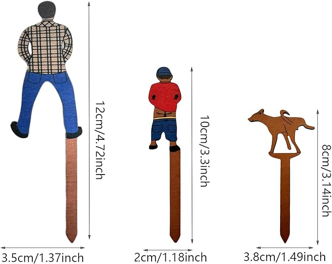 3PCS Funny Plant Pot Decor Wooden Garden Small Lawn Stakes Adornment Flower Pot Decorations