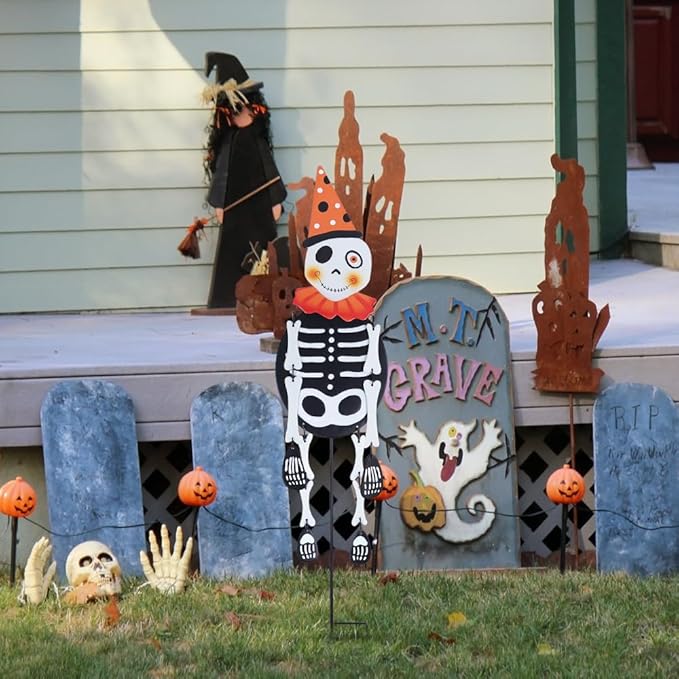 hogardeck Halloween Decorations Outdoor, Metal Skull Decorative Garden Stakes for Halloween Decor, Metal Yard Signs for Outside Garden Lawn Porch Party Decorations