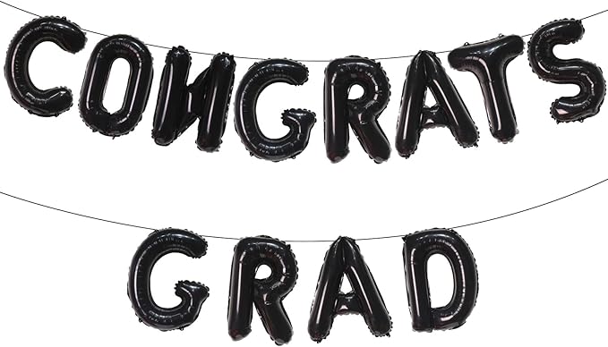 KALOR 16 Inch Black Congrats Grad Banner Balloons, Black Congrats Grad Letters Sign, Graduation Decorations 2026 for Graduation Party Decorations 2026