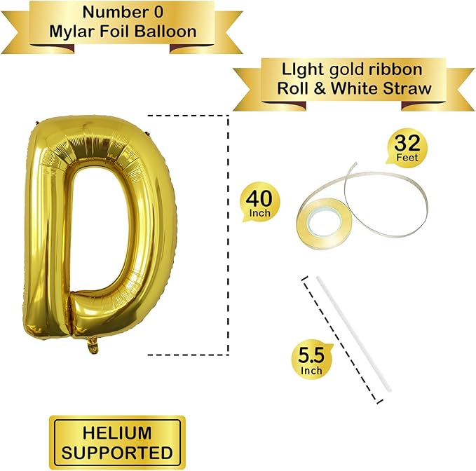 Letter Balloons Gold Party Balloon - 40 Inch Large Gold Letter D Balloon, Letter Balloon Birthday Decorations, Balloon for Women Men Anniversary Party Decorations Supplies