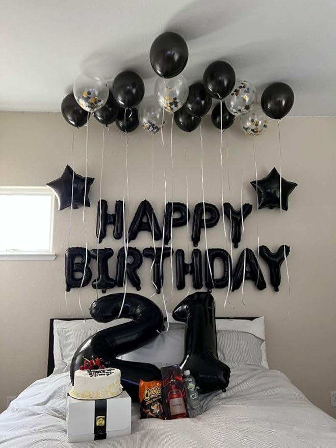 21 Balloon Number, Black Number 21st Birthday Balloons 40 Inch, 21 or 12 Years Old Black Birthday Decorations for Men Women Him Her, 21st Anniversary Decorations