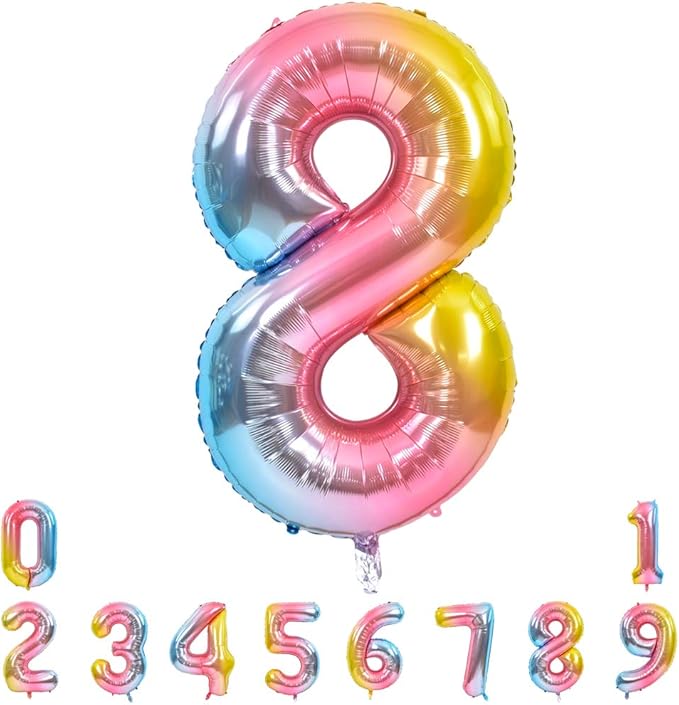 TONIFUL 40 Inch Rainbow Large Numbers Balloons 0-9, Number 8 Digital 8 Helium Balloons, Foil Mylar Big Number Balloons for Birthday Party Anniversary Supplies Decorations