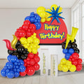 148PCS Red Blue Yellow Balloon Arch Garland Kit with Black Fire Flash Lightning Star Balloons for Cartoon Theme Party Supplies, Boys Birthday Decorations, Gaming or Superhero Style