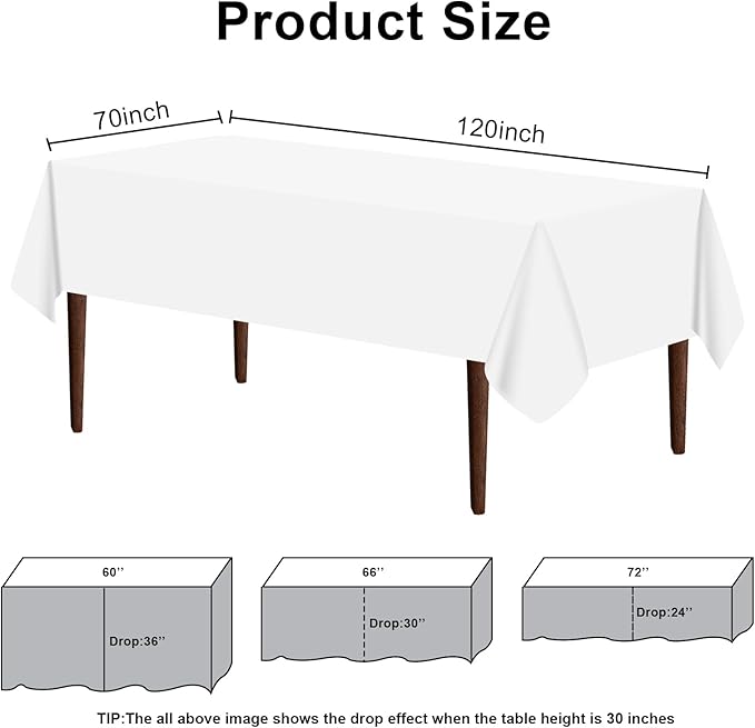 6 Pack Premium White Plastic Table Cloth -70 X 120 Inch Rectangle Tablecloth, Disposable Tablecloth Plastic Table Cover for Parties (6, White, 70" X 120" Rectangle)
