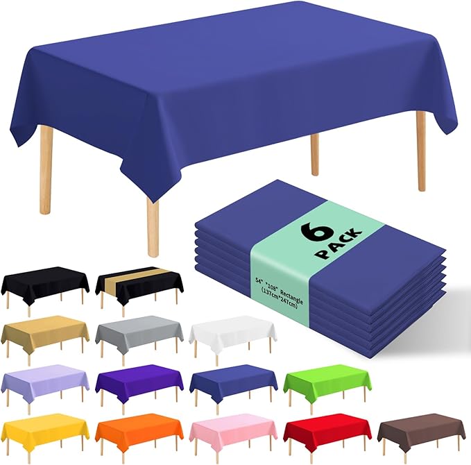 6 Pack Premium Disposable Plastic Tablecloth 54" x 108" Party Table Cloths Disposable for 6 to 8 Foot Tables Indoor or Outdoor Parties Birthdays Weddings Christmas Anniversary Buffet Table (Blue)
