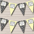Pale Yellow White Black Damask Personalized Birthday Party Bunting - Hanging Party Decoration - Birthday Party Banner Garland | Decorative Party Supplies