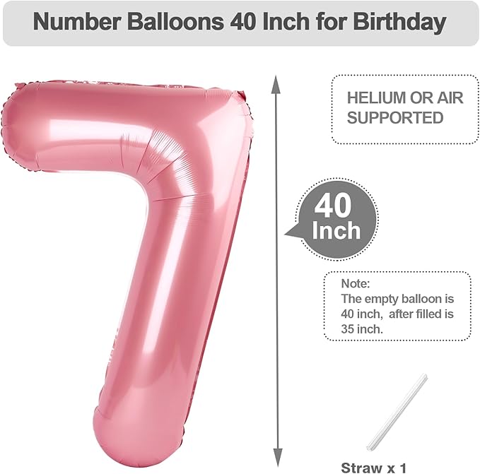 7 Balloon Pearl Pink Numbers, 17th Birthday Decorations For boys And Girls, 40 Inch Big Balloons for 7, 17, 27, 70 Birthday, Wedding Anniversary, Christmas, New Year, Party Decoration
