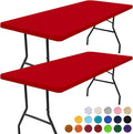 Smiry 2 Pack Rectangle Picnic Table Cloth, Waterproof Elastic Fitted Tablecloths, Washable Polyester Rectangular Patio Table Cover for Camping, Indoor and Outdoor (Red, 30"x96")
